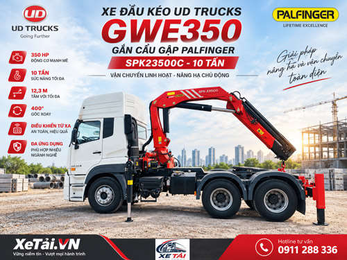 Xe đầu kéo 350 UD Trucks GWE350 gắn cẩu gập Palfinger 10 tấn SPK23500C